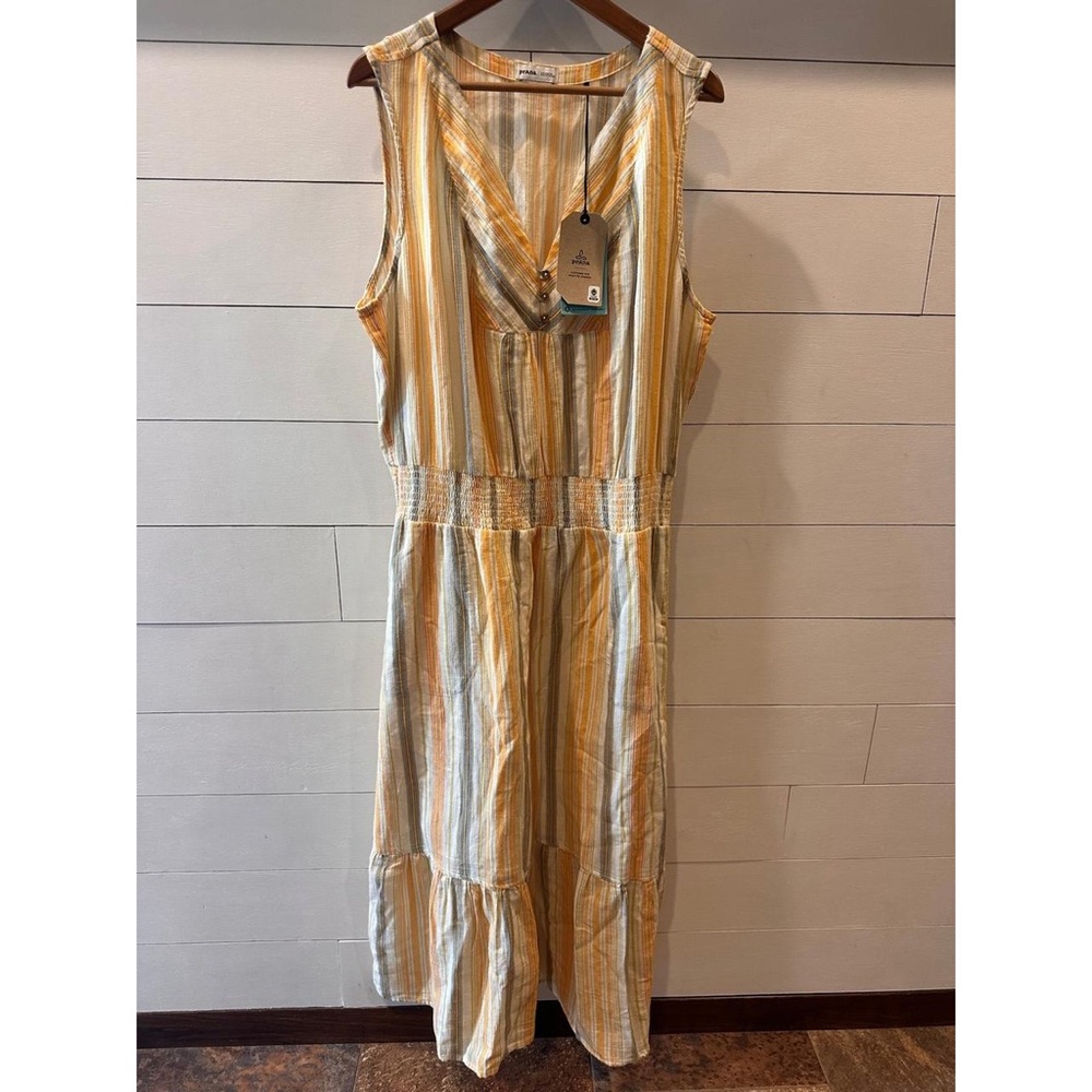 Prana Sleeveless Striped Midi Dress in Yellow and Cream